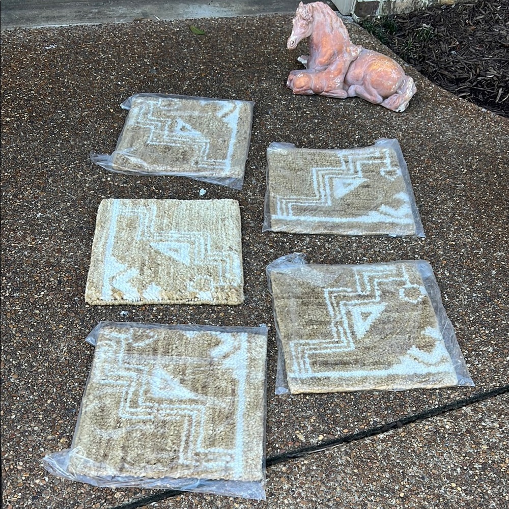 5 Textured Tan and Cream Square Rug Sample Accents ~ perfect for car mats/decor